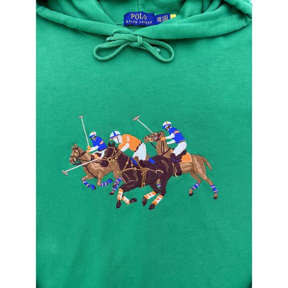 Polo Ralph Lauren green triple pony fleece hoodie - size 2X - Picture 4 of 8